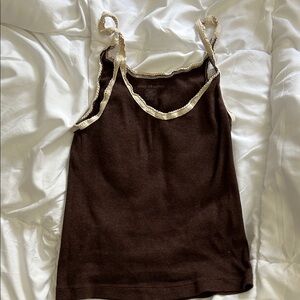Brandy Melville Brown Sleeveless Top with Cream Trim
